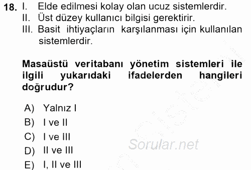 Veritabanı Sistemleri 2016 - 2017 Ara Sınavı 18.Soru