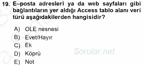 Veritabanı Sistemleri 2016 - 2017 Ara Sınavı 19.Soru
