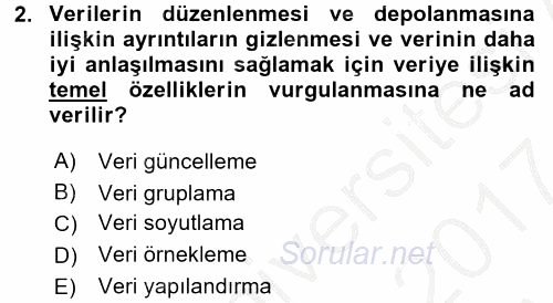Veritabanı Sistemleri 2016 - 2017 Ara Sınavı 2.Soru