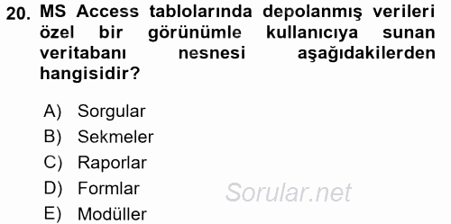 Veritabanı Sistemleri 2016 - 2017 Ara Sınavı 20.Soru