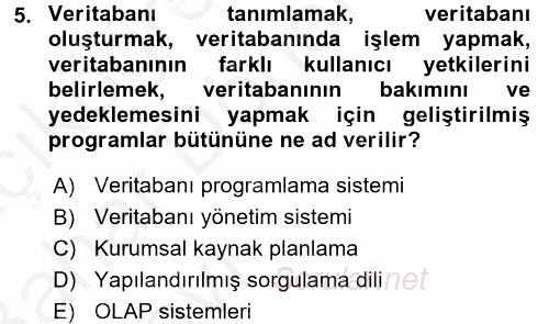 Veritabanı Sistemleri 2016 - 2017 Ara Sınavı 5.Soru