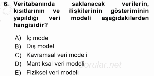 Veritabanı Sistemleri 2016 - 2017 Ara Sınavı 6.Soru