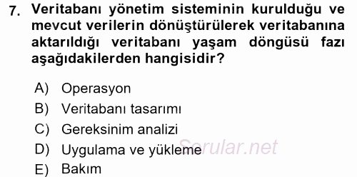 Veritabanı Sistemleri 2016 - 2017 Ara Sınavı 7.Soru