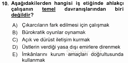 Organizasyonlarda Davranış 2015 - 2016 Dönem Sonu Sınavı 10.Soru