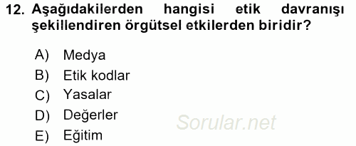 Organizasyonlarda Davranış 2015 - 2016 Dönem Sonu Sınavı 12.Soru