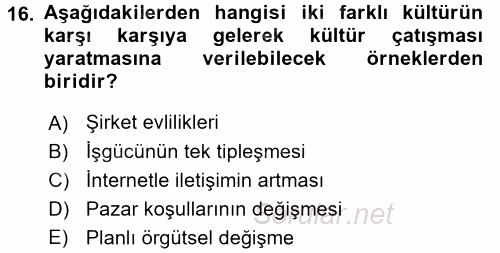 Organizasyonlarda Davranış 2015 - 2016 Dönem Sonu Sınavı 16.Soru