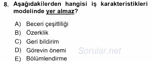 Organizasyonlarda Davranış 2015 - 2016 Dönem Sonu Sınavı 8.Soru