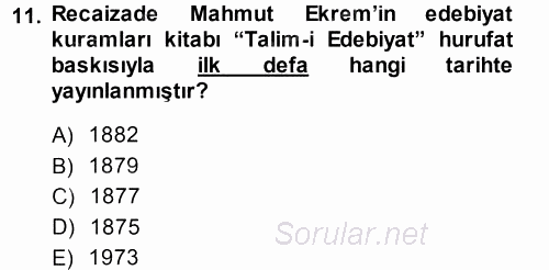 Eleştiri Tarihi 2014 - 2015 Tek Ders Sınavı 11.Soru