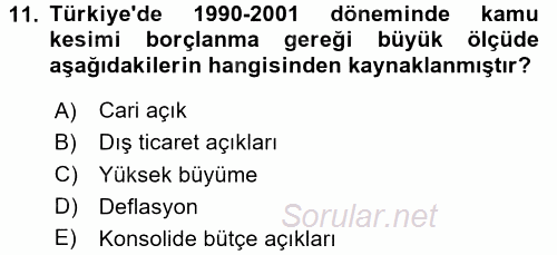 Devlet Borçları 2017 - 2018 Dönem Sonu Sınavı 11.Soru