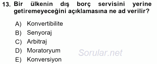 Devlet Borçları 2017 - 2018 Dönem Sonu Sınavı 13.Soru