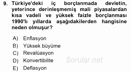 Devlet Borçları 2017 - 2018 Dönem Sonu Sınavı 9.Soru