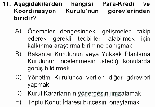 Dış Ticaretle İlgili Kurumlar ve Kuruluşlar 2015 - 2016 Ara Sınavı 11.Soru