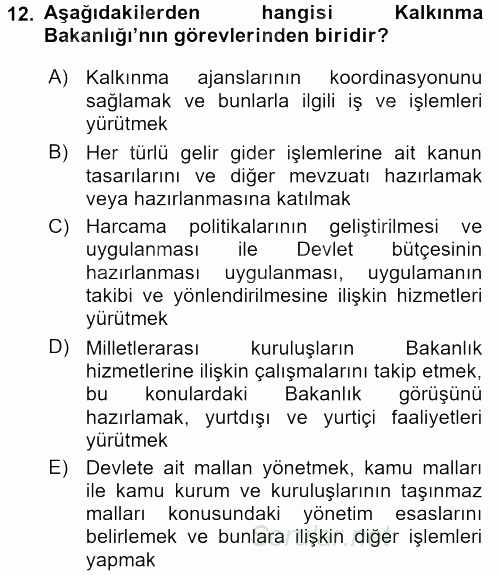 Dış Ticaretle İlgili Kurumlar ve Kuruluşlar 2015 - 2016 Ara Sınavı 12.Soru
