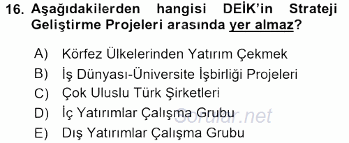 Dış Ticaretle İlgili Kurumlar ve Kuruluşlar 2015 - 2016 Ara Sınavı 16.Soru