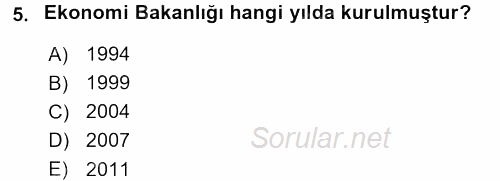 Dış Ticaretle İlgili Kurumlar ve Kuruluşlar 2015 - 2016 Ara Sınavı 5.Soru
