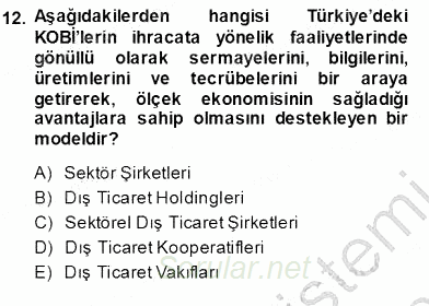 Dış Ticarette Girişimcilik 2013 - 2014 Ara Sınavı 12.Soru