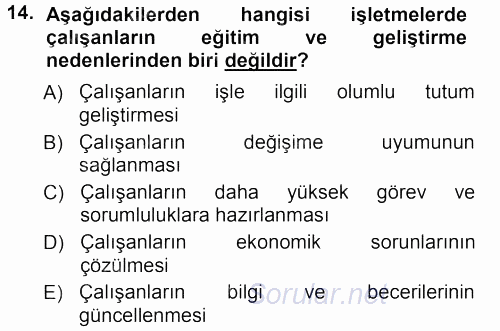 İşletmelerde Eğitim ve Geliştirme 2012 - 2013 Ara Sınavı 14.Soru