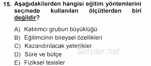İşletmelerde Eğitim ve Geliştirme 2012 - 2013 Ara Sınavı 15.Soru