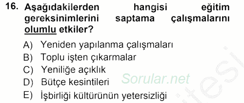 İşletmelerde Eğitim ve Geliştirme 2012 - 2013 Ara Sınavı 16.Soru