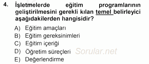İşletmelerde Eğitim ve Geliştirme 2012 - 2013 Ara Sınavı 4.Soru