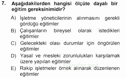 İşletmelerde Eğitim ve Geliştirme 2012 - 2013 Ara Sınavı 7.Soru