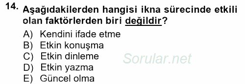 Halkla İlişkiler Ve İletişim 2014 - 2015 Tek Ders Sınavı 14.Soru