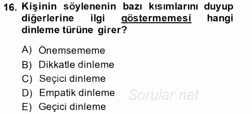Halkla İlişkiler Ve İletişim 2014 - 2015 Tek Ders Sınavı 16.Soru