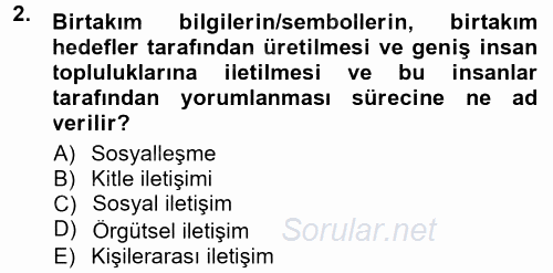 Halkla İlişkiler Ve İletişim 2014 - 2015 Tek Ders Sınavı 2.Soru