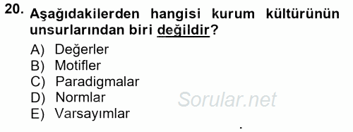 Halkla İlişkiler Ve İletişim 2014 - 2015 Tek Ders Sınavı 20.Soru