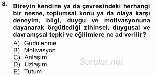 Halkla İlişkiler Ve İletişim 2014 - 2015 Tek Ders Sınavı 8.Soru