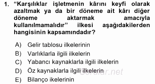 Envanter ve Bilanço 2016 - 2017 Dönem Sonu Sınavı 1.Soru