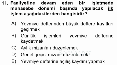 Envanter ve Bilanço 2016 - 2017 Dönem Sonu Sınavı 11.Soru