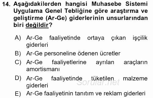 Envanter ve Bilanço 2016 - 2017 Dönem Sonu Sınavı 14.Soru