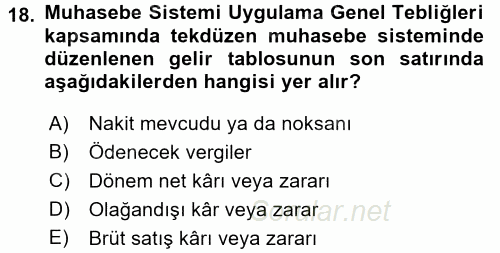 Envanter ve Bilanço 2016 - 2017 Dönem Sonu Sınavı 18.Soru