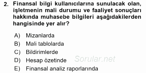 Envanter ve Bilanço 2016 - 2017 Dönem Sonu Sınavı 2.Soru