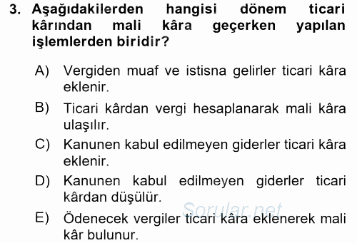 Envanter ve Bilanço 2016 - 2017 Dönem Sonu Sınavı 3.Soru