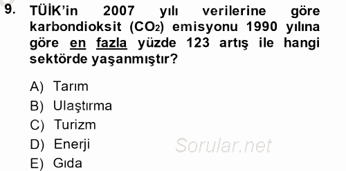 Enerji ve Çevre 2013 - 2014 Ara Sınavı 9.Soru