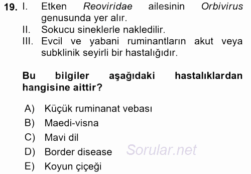 Viroloji 2017 - 2018 Dönem Sonu Sınavı 19.Soru