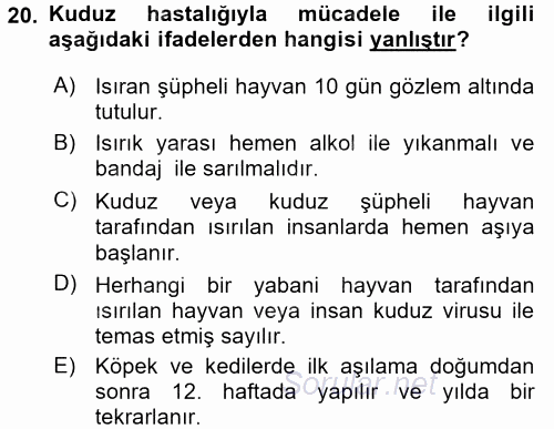 Viroloji 2017 - 2018 Dönem Sonu Sınavı 20.Soru