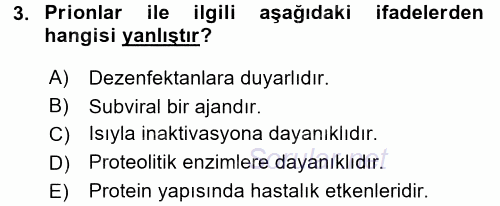 Viroloji 2017 - 2018 Dönem Sonu Sınavı 3.Soru