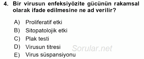 Viroloji 2017 - 2018 Dönem Sonu Sınavı 4.Soru