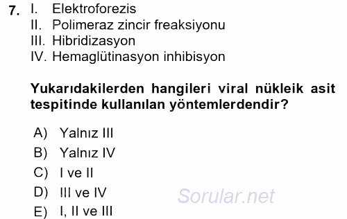 Viroloji 2017 - 2018 Dönem Sonu Sınavı 7.Soru