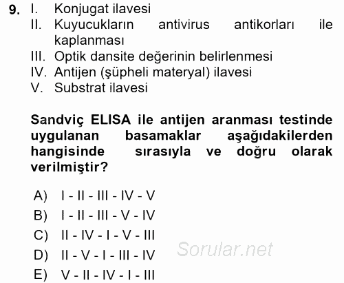 Viroloji 2017 - 2018 Dönem Sonu Sınavı 9.Soru