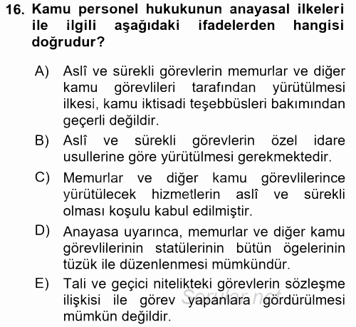 Kamu Personel Hukuku 2016 - 2017 Ara Sınavı 16.Soru