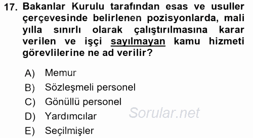 Kamu Personel Hukuku 2016 - 2017 Ara Sınavı 17.Soru