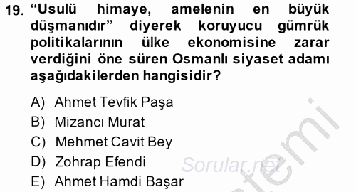 Türk Siyasal Hayatı 2014 - 2015 Dönem Sonu Sınavı 19.Soru