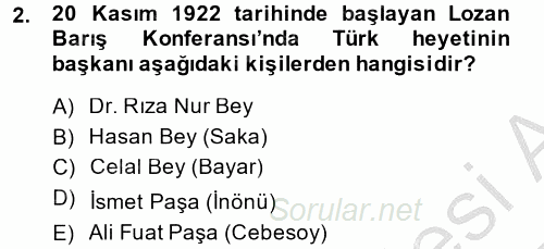Türk Siyasal Hayatı 2014 - 2015 Dönem Sonu Sınavı 2.Soru