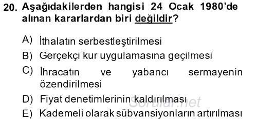 Türk Siyasal Hayatı 2014 - 2015 Dönem Sonu Sınavı 20.Soru