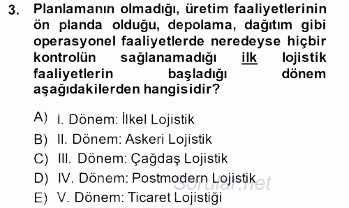 Lojistik Yönetimi 2013 - 2014 Ara Sınavı 3.Soru