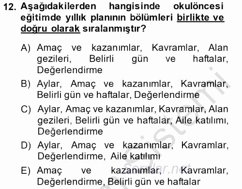 Özel Öğretim Yöntemleri 1 2014 - 2015 Dönem Sonu Sınavı 12.Soru